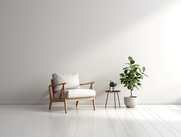 Interior de la sala de estar con silla y decoraciones Diseño escandinavo IA generativa