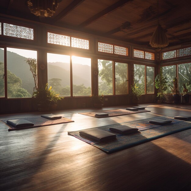 Foto interior de una sala de yoga ia generativa