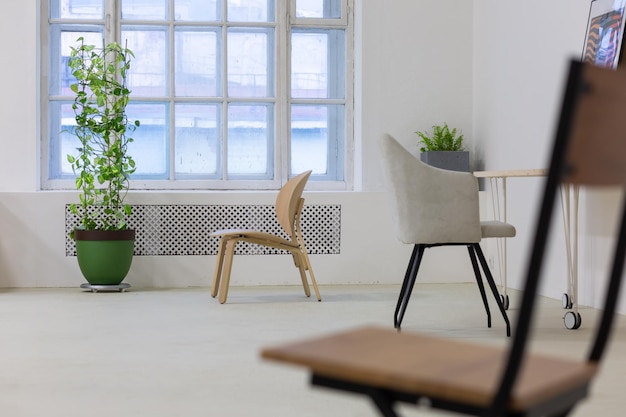 Interior de salón moderno con muebles.