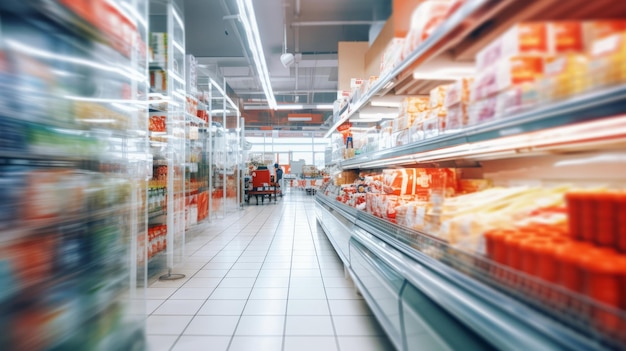 Interior de supermercado borroso desenfocado