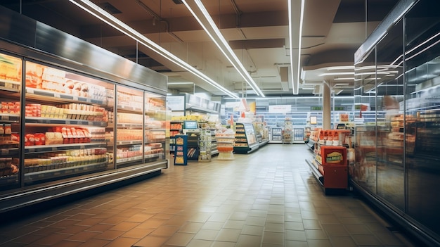 Interior de supermercado borroso desenfocado