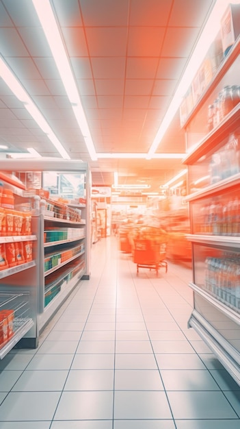 Interior de supermercado borroso desenfocado