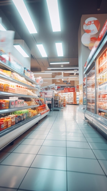 Interior de supermercado borroso desenfocado