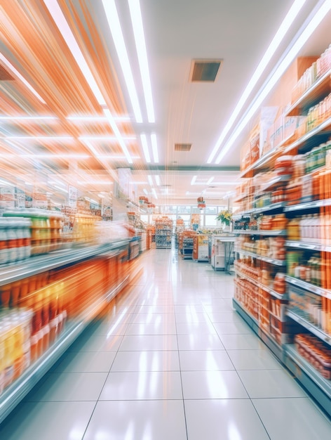 Interior de supermercado borroso desenfocado