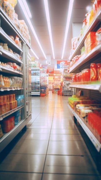 Interior de supermercado borroso desenfocado