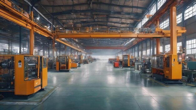 Interior del taller de fábrica y máquinas en la industria del vidrio proceso de producción de fondo