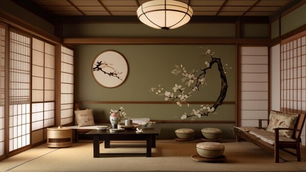 Interior de té minimalista inspirado en el japonés