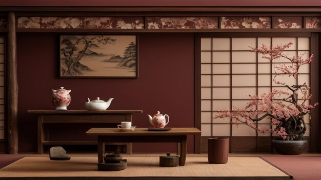 Interior de té minimalista inspirado en el japonés