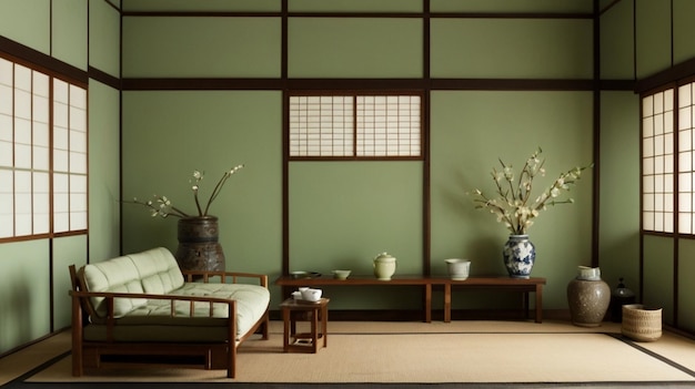 Interior de té minimalista inspirado en el japonés