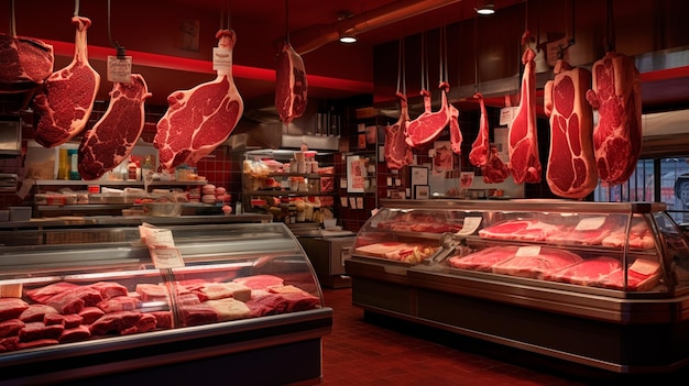 Interior de la tienda de carne de cerdo