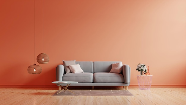 Automáticamente chatarra Bajo mandato El interior tiene un sofá sobre un fondo de pared de coral calmante vacío, representación 3d | Foto Premium Automáticamente chatarra Bajo mandato El interior tiene un sofá sobre un fondo de pared de coral calmante vacío, representación 3d | Foto Premium