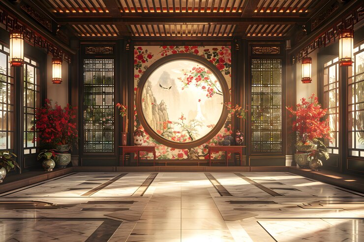 Interior tradicional sereno con acentos florales y diseño elegante