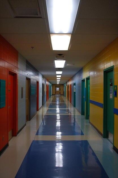 Foto interior vacío del pasillo de la escuela