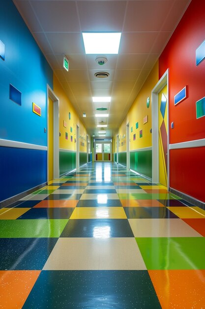 Foto interior vacío del pasillo de la escuela