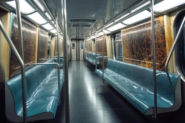 Interior del vagón de tren subterráneo vacío Transporte público IA generativa