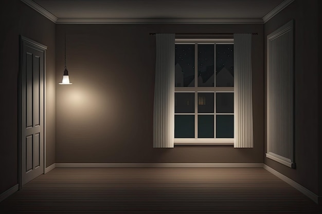 Interior con ventana de una casa espacio vacío diseño de escena nocturna para una noción arquitectónica