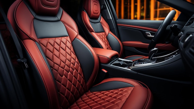 Interior vermelho moderno de um carro Generative Ai