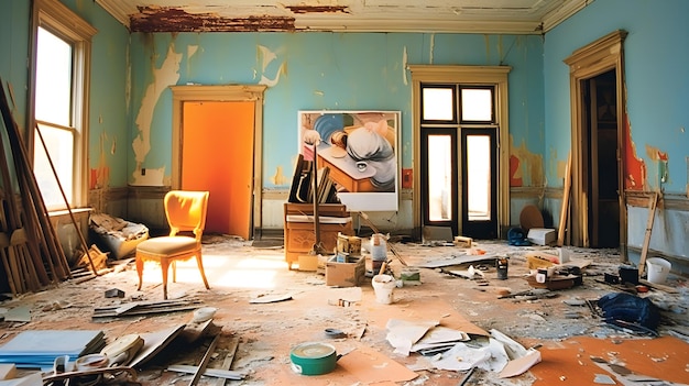 Interior de la vieja casa abandonada rota