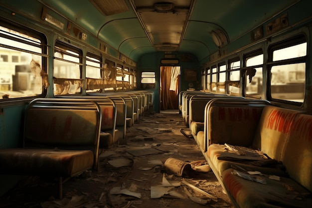 Interior de un viejo autobús abandonado