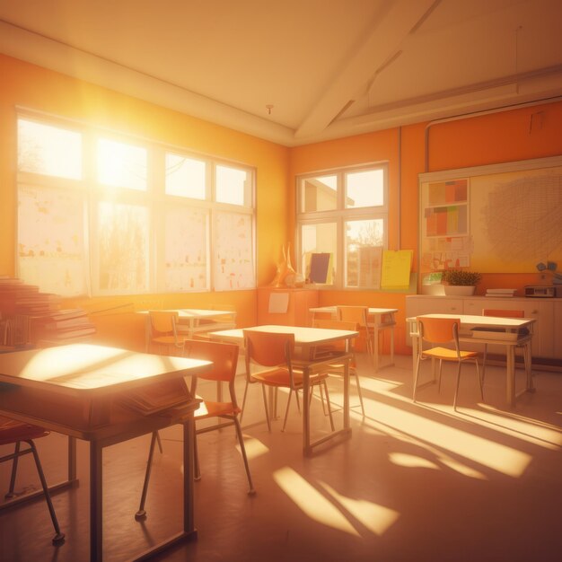 Foto interiores de sala de aula com janelas criadas usando tecnologia de ia generativa