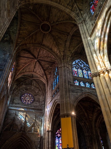 Interiores de tetos e vitrais da Basílica de St Michel em Bordeaux França