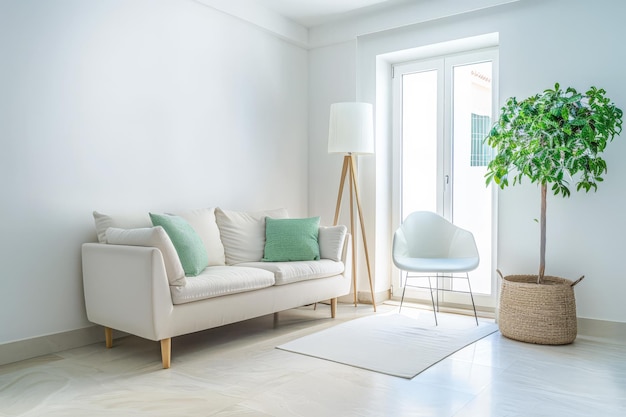 Interiores minimalistas serenos com luz natural e tons quentes