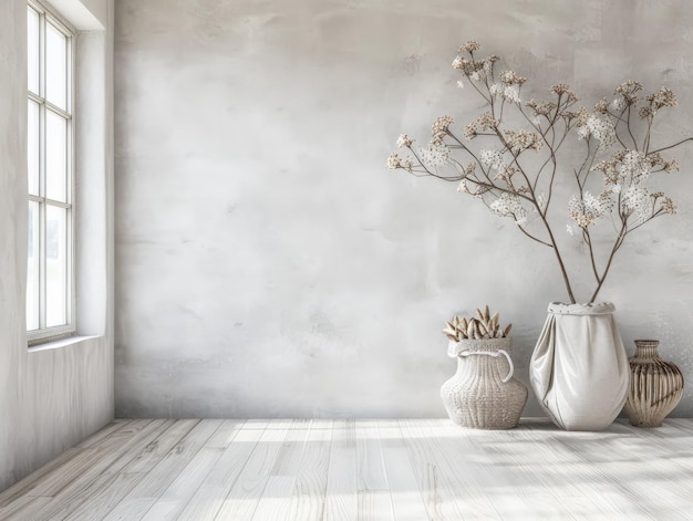 Interiores minimalistas serenos en tonos neutrales Composición de diseño de interiores con muebles mínimos