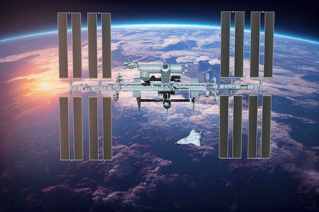Internationale Raumstation auf der Umlaufbahn des Erdplaneten ISS. Elemente dieses Bildes, bereitgestellt von der NASA