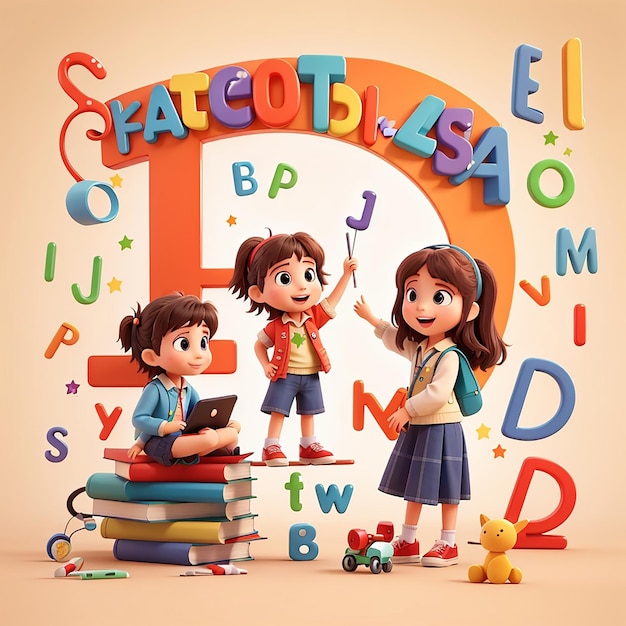 Internationaler Tag der Erziehung mit Kindern und Buchstaben des Alphabets