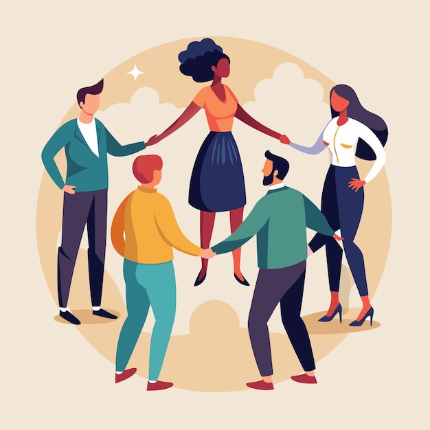 Internationaler Tag der Genossenschaften Illustration von Menschen, die zusammen stehen und helfen