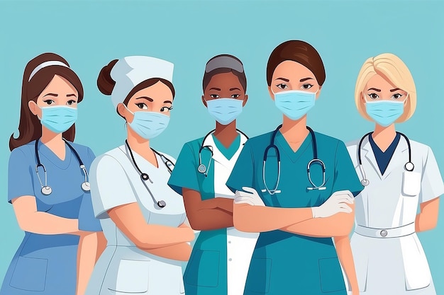 Foto internationaler tag der krankenschwestern illustration von krankenschwesterfiguren mit masken vektor