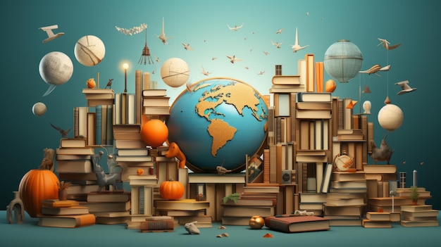 Internationaler Tag des Buches und des Urheberrechts 23. April 3D-Cartoon-Generative KI