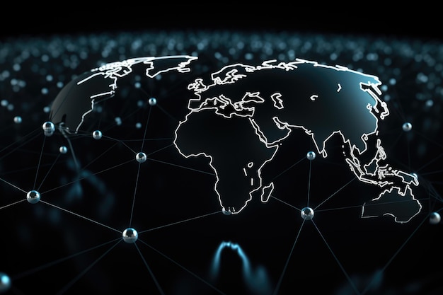 Internet e tecnologia Ciência moderna Plexo abstrato fundo geométrico Mapa do mundo futurista Ai Gerado