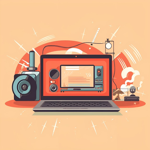 Internet-Marketing und SEO-Symbol mit Laptop, Telefon und Kamera Vektor-Illustration generative ai