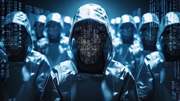 Foto internet-sicherheitsleute, die das netz vor hackern schützen anonyme hacker stellen eine bedrohung dar generative ki