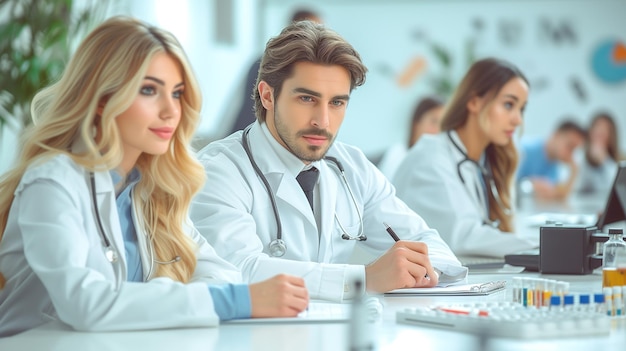 Internos médicos en profunda concentración durante una conferencia en la universidad de medicina