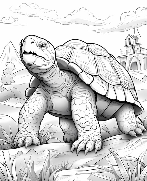 Interplanetary Delight Kids Página de colorir desenho animado Alien Turtle Background