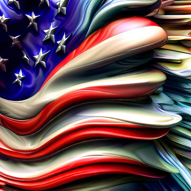 Interpretação artística 3D da Bandeira dos Estados Unidos Segunda Versão