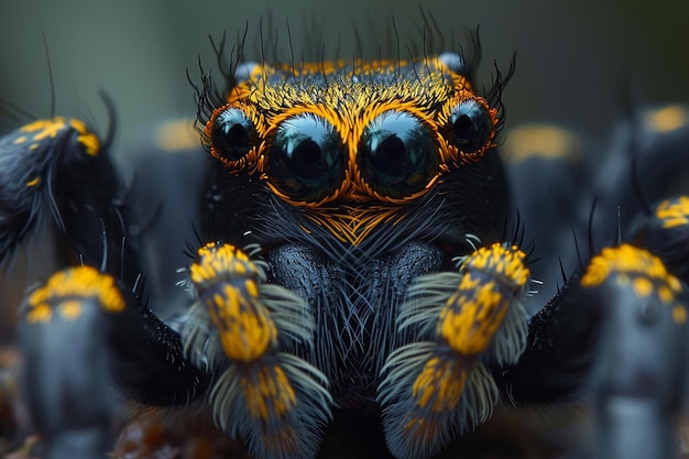 Una interpretación artística de los múltiples ojos de una araña en un entorno nocturno