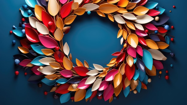 una interpretación moderna de una corona navideña con formas abstractas y colores vibrantes