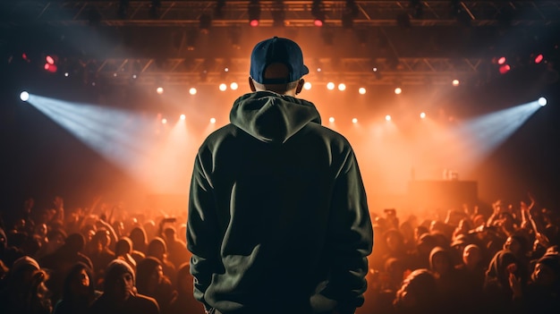 El intérprete de rap musical da un concierto en el salón generativo ai