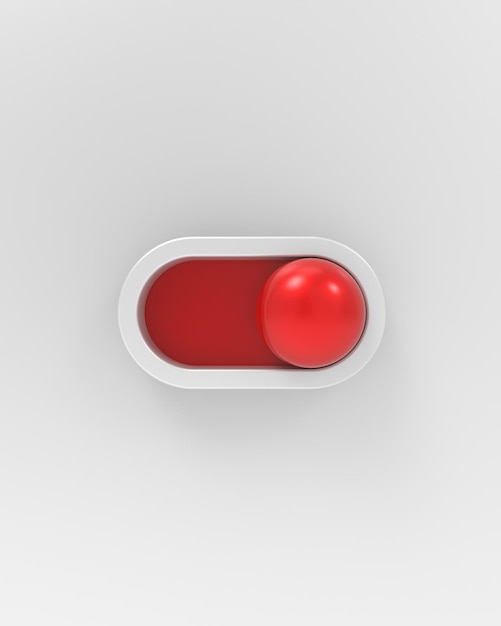 Interruptor onoff rojo redondo sobre un fondo blanco 3D Render