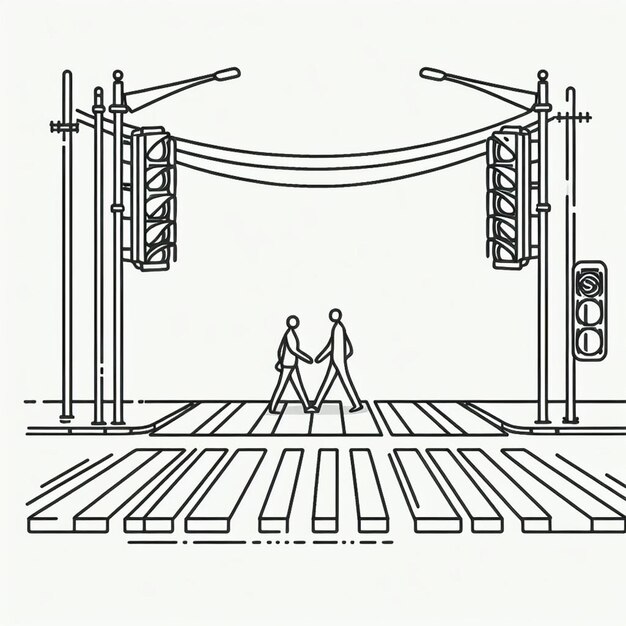 Foto intersecção com semáforo e cruzamento de pedestres em arte de linha com detalhes simples oneline simples