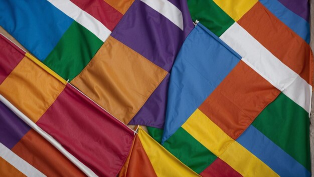 Foto intersectional prideesta imagem pode apresentar várias bandeiras de orgulho que se cruzam ou se sobrepõem.