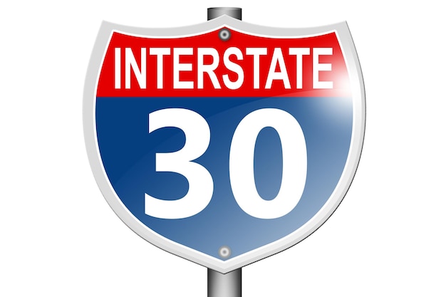 Foto interstate highway 30 straßenschild isoliert auf weißem hintergrund