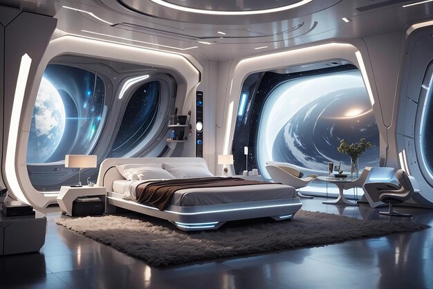 Interstellar Knowledge Hub Ein futuristisches Schlafzimmer für Neugierige