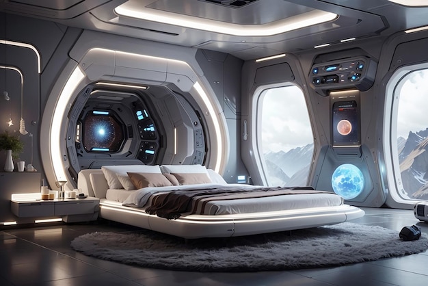 Interstellar Knowledge Hub, um quarto futurista para os curiosos