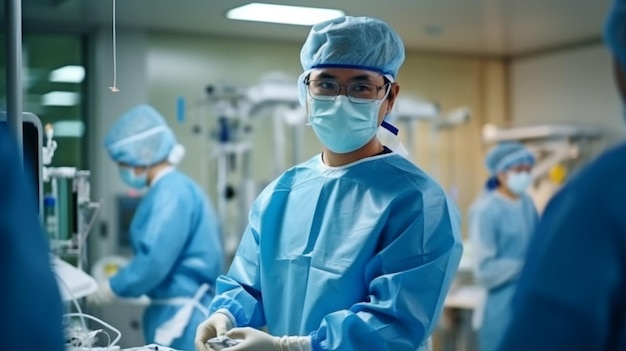 Intervenção de cardiologia Cirurgião masculino no laboratório de cateterismo cardíaco Generative AI