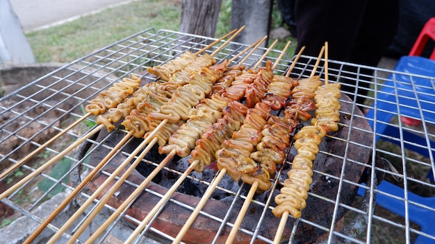 Intestino de frango grelhado marinado na tailândia