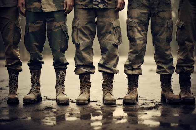 Foto intimidante soldados pernas botas militares gerador ai